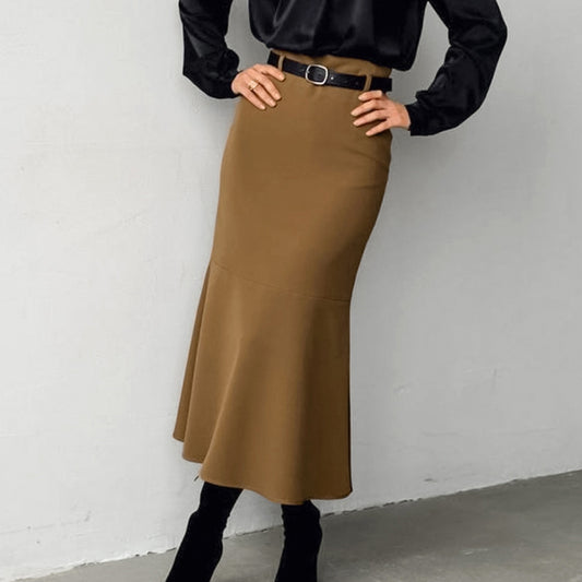 Retro Brown French Fishtail Skirt Autumn And Winter Temperament Drape