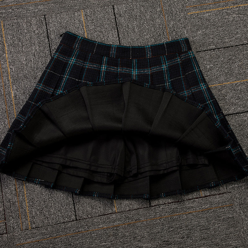 PLEATED HIGH WAIST PLAID SKIRT AUTUMN AND WINTER A-LINE SKIRT