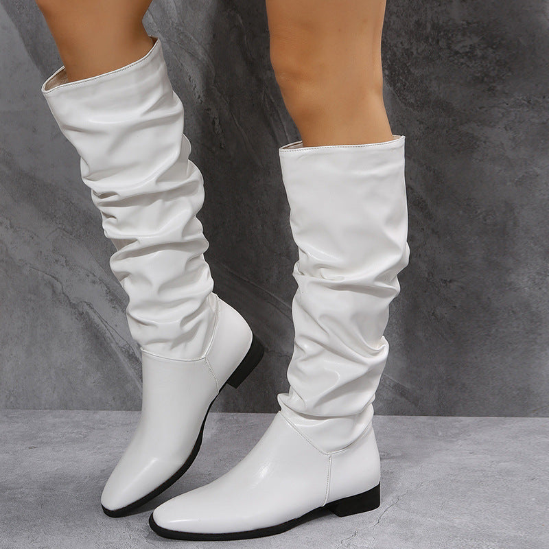 Botas compridas botas de caubói brancas femininas sapatos bico fino