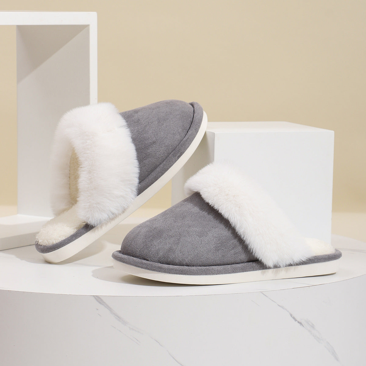 Winter Warm Plush Non-Slip Slippers with Soft Fuzzy Inserts