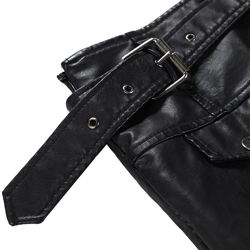 PU Leather Washed Women's Skirt