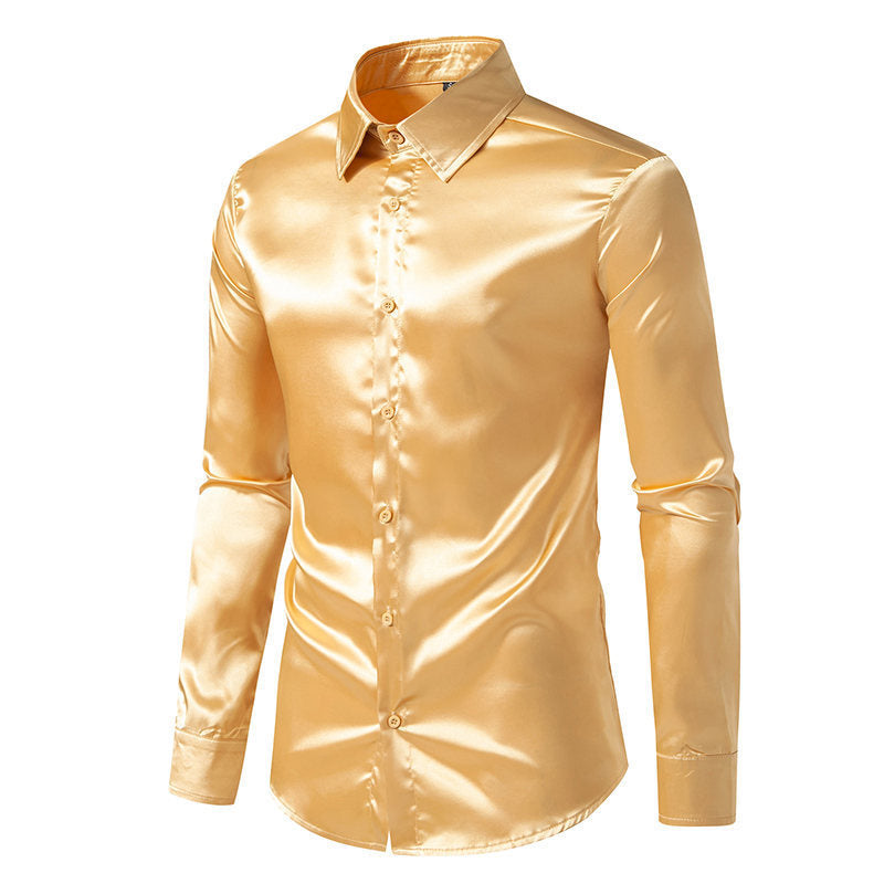 Men's Satin Solid Color Glossy Shirt