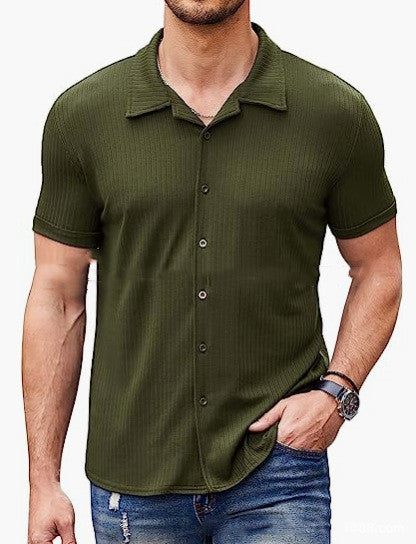 Casual Collar Short Sleeve  Polo Shirt With Button Men's Cotton Blend Shirt