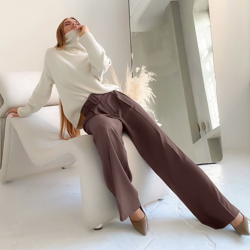 Women's Casual All-match Solid Color Neutral High Waist Suit Pants