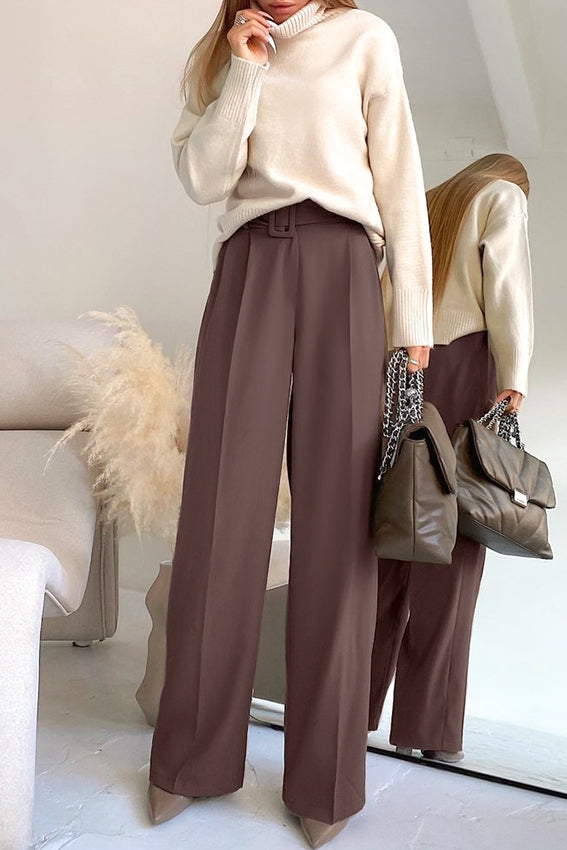 Women's Casual All-match Solid Color Neutral High Waist Suit Pants