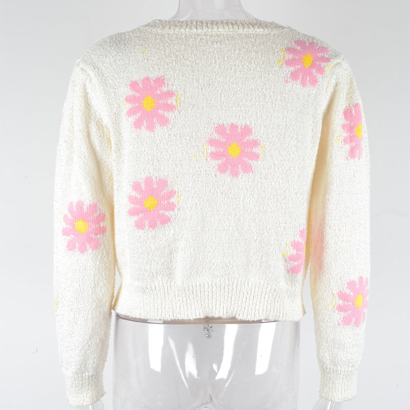 Fashion Floral Print Knit Sweater for Women