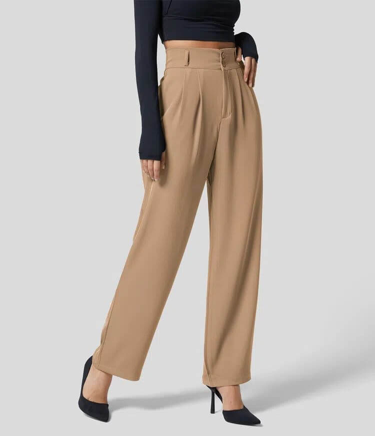 Women's High Waist Button Control Pocket Dress Pants