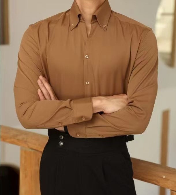 Long Sleeve Business Casual Large Pointed Collar Slim Fit Inner Wear Shirt Men