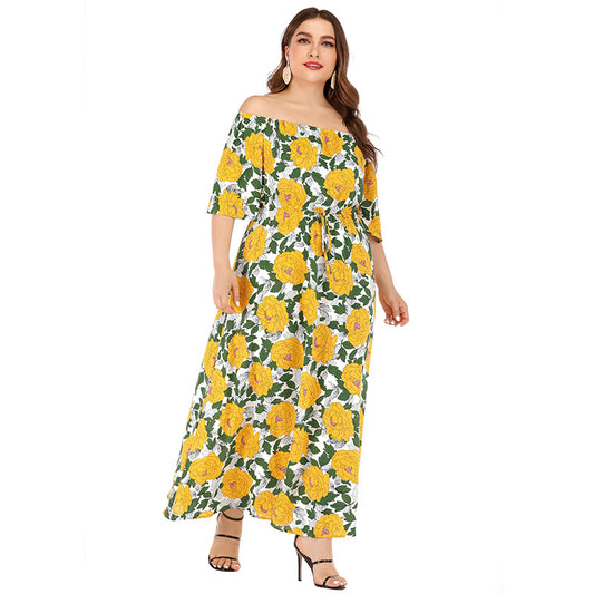 Large size women's summer fashion print dress