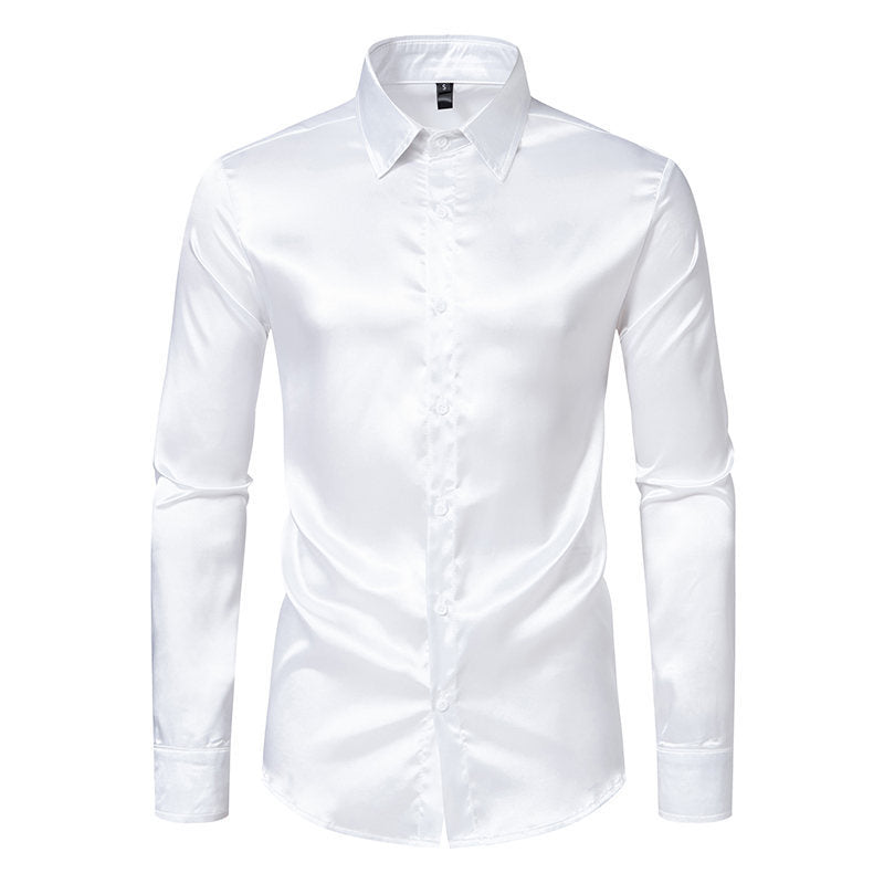 Men's Satin Solid Color Glossy Shirt