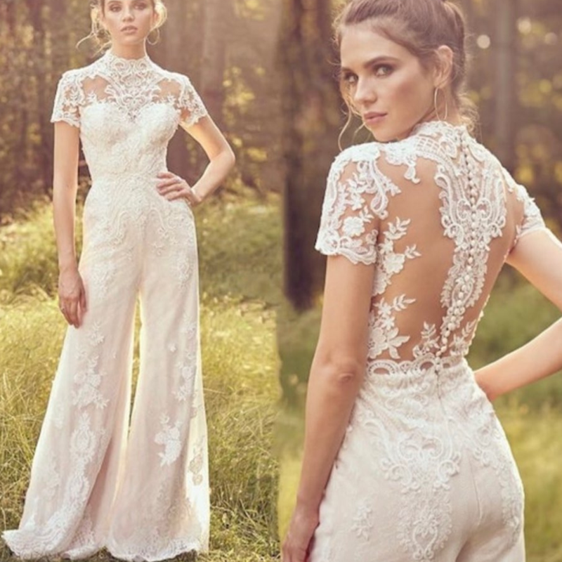 Wedding Bridal Short Sleeve Jumpsuit