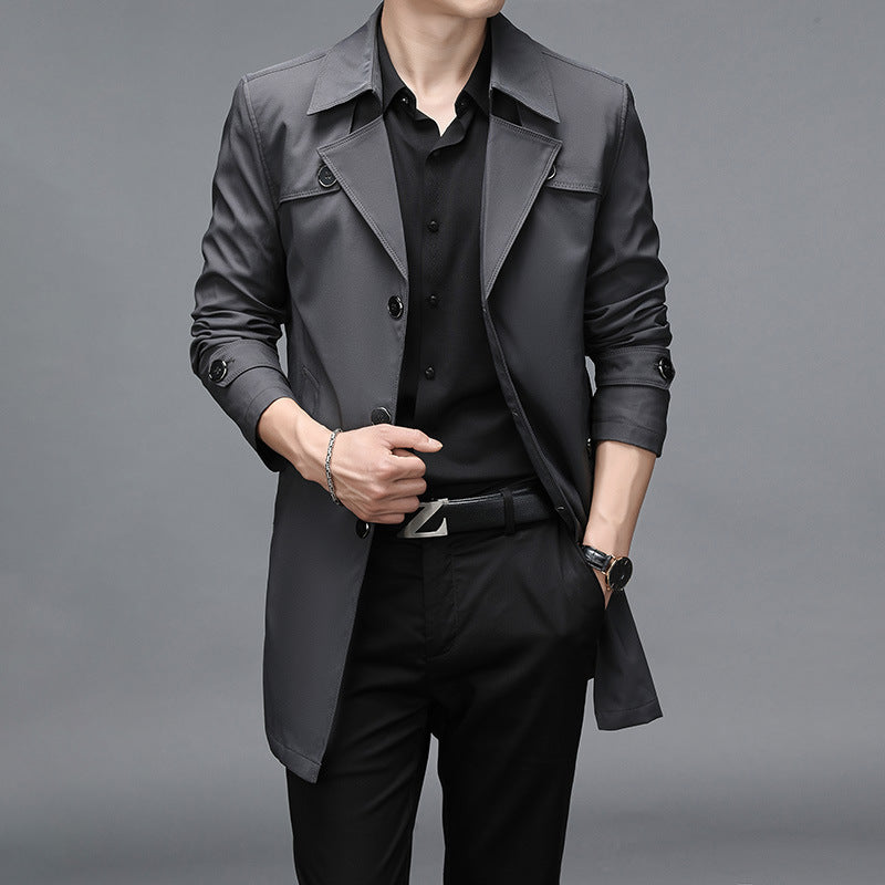 Spring And Autumn Men's Long Windbreaker High Quality Button Fashion Windbreaker Jacket Plus Size