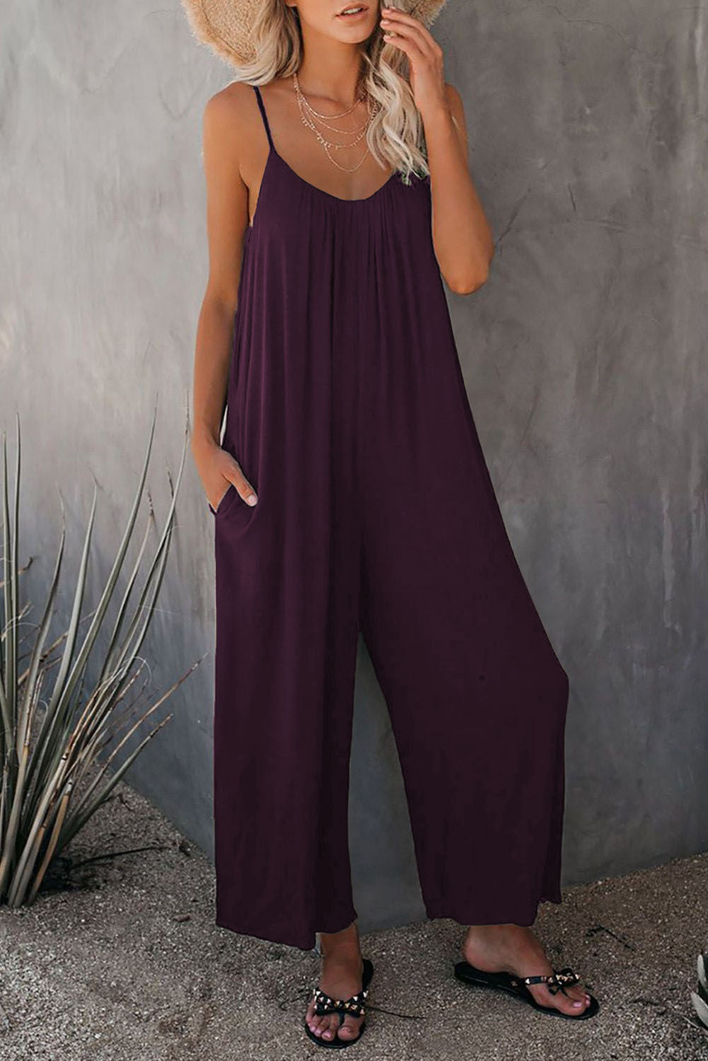 WOMEN'S LOOSE SLEEVELESS JUMPSUITS ROMPER WITH POCKETS