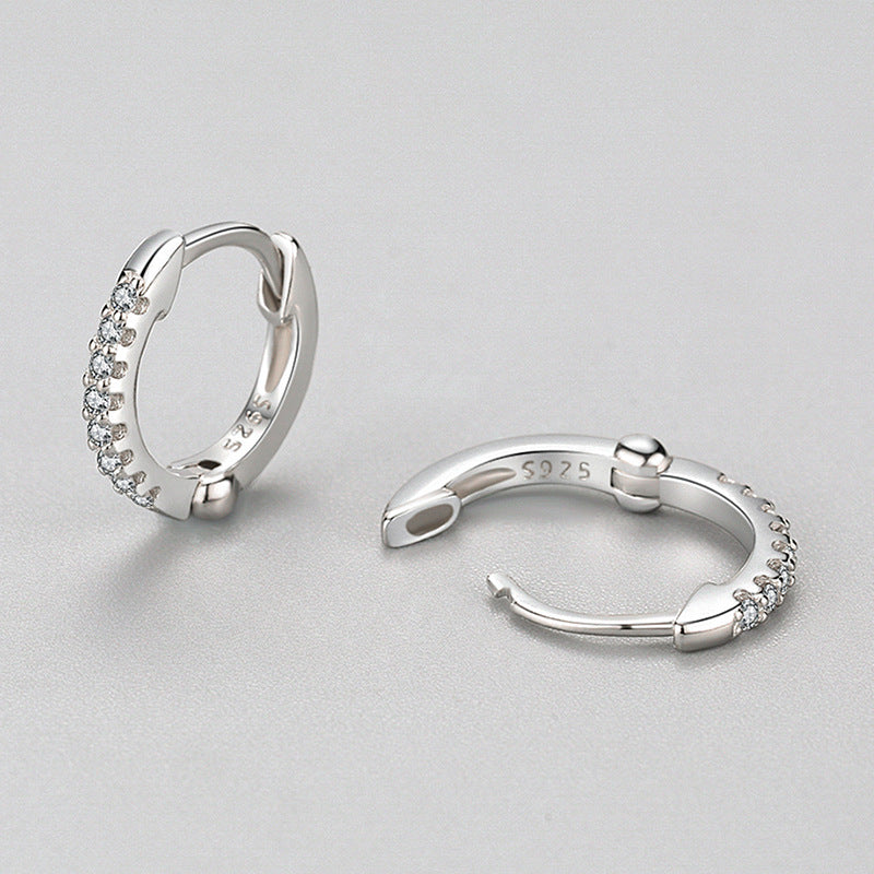 S925 Sterling Silver Simple Platinum Plated Earrings With Diamonds