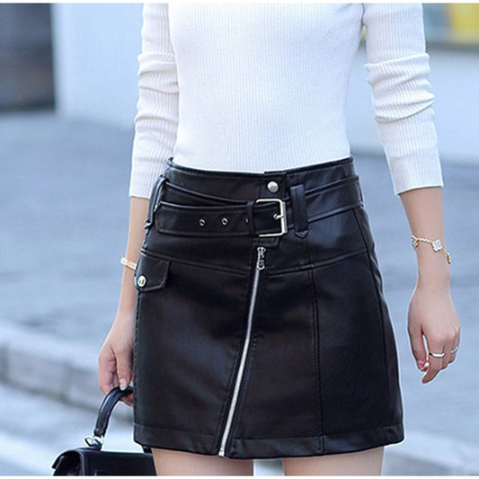 PU Leather Washed Women's Skirt