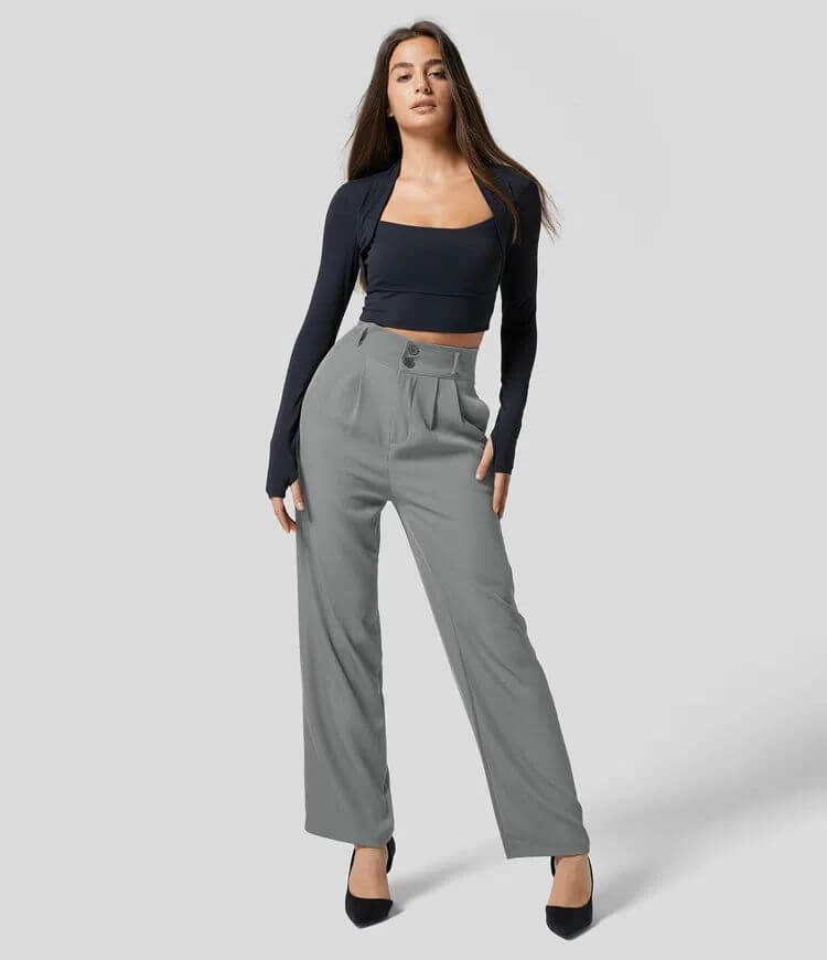 Women's High Waist Button Control Pocket Dress Pants