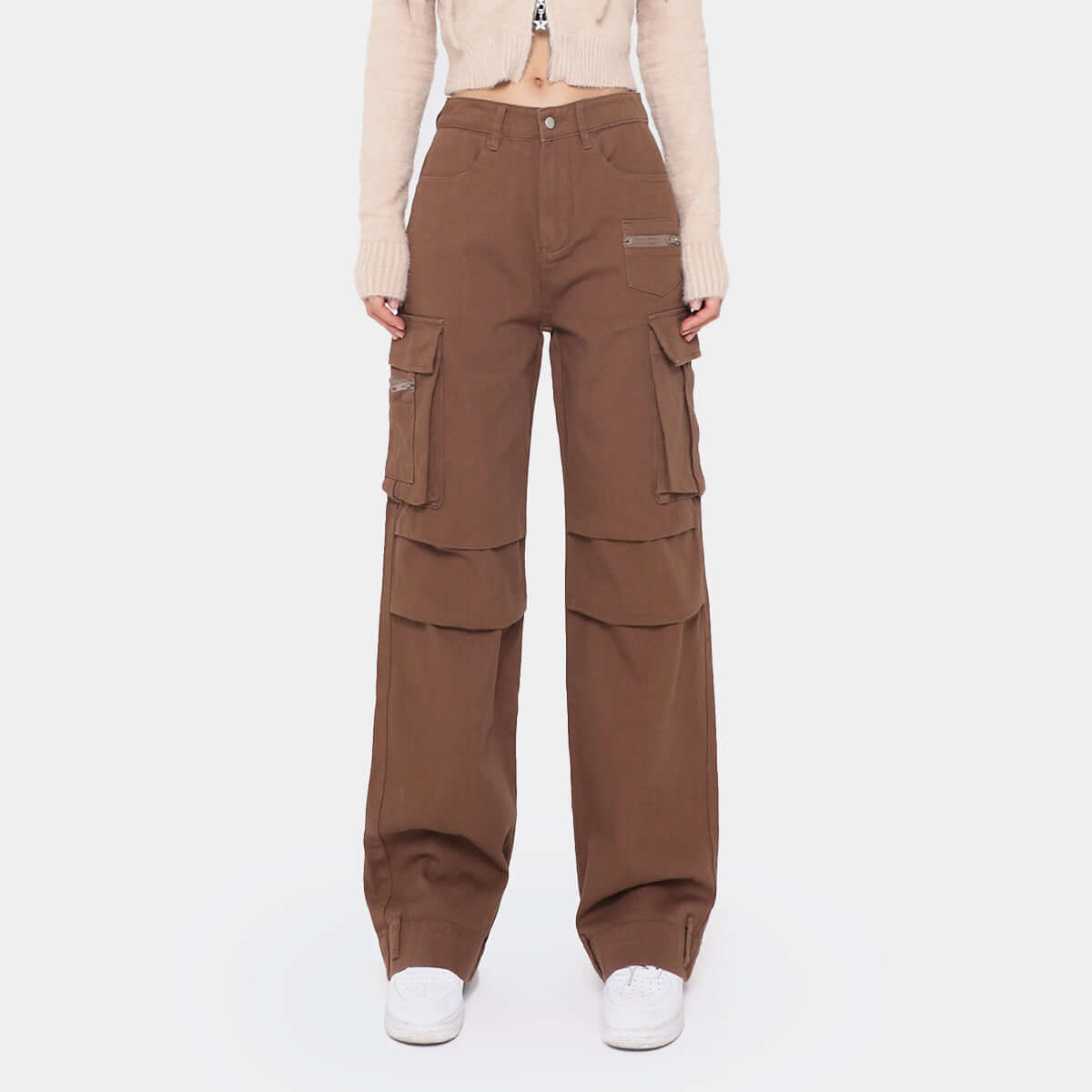 Retro Overalls Solid Color Straight Pleated Paratrooper Pants