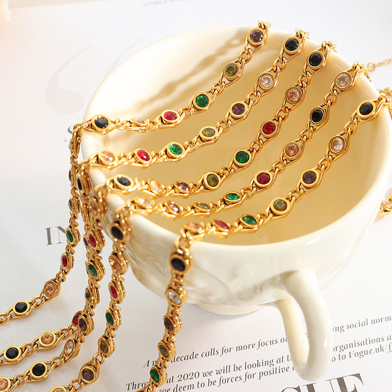 Small Fish Eye Design Colorful Zircon Stitching Necklace Fashion Special-interest Bracelet