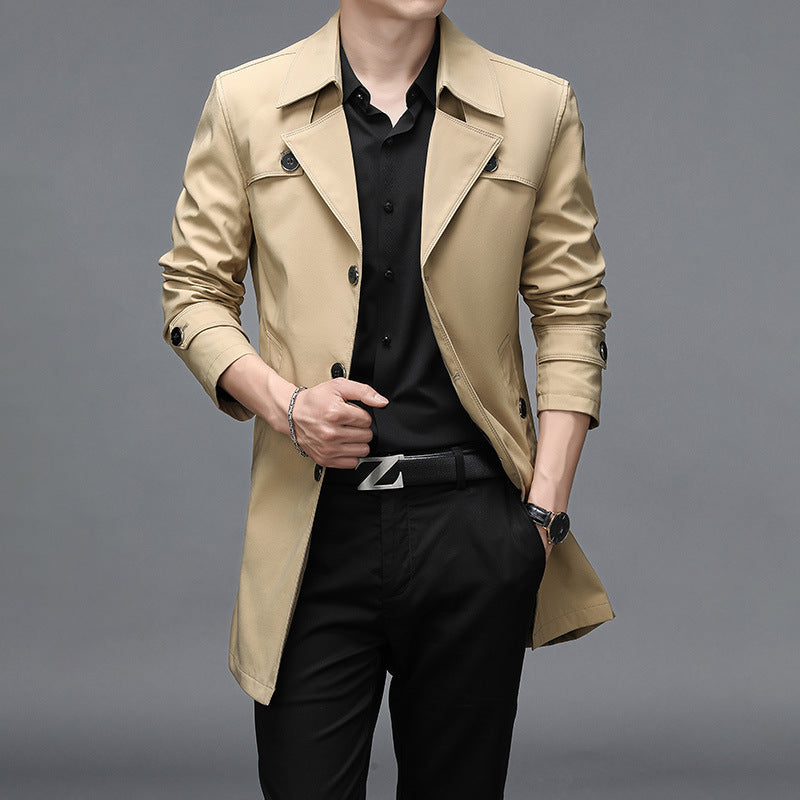 Spring And Autumn Men's Long Windbreaker High Quality Button Fashion Windbreaker Jacket Plus Size