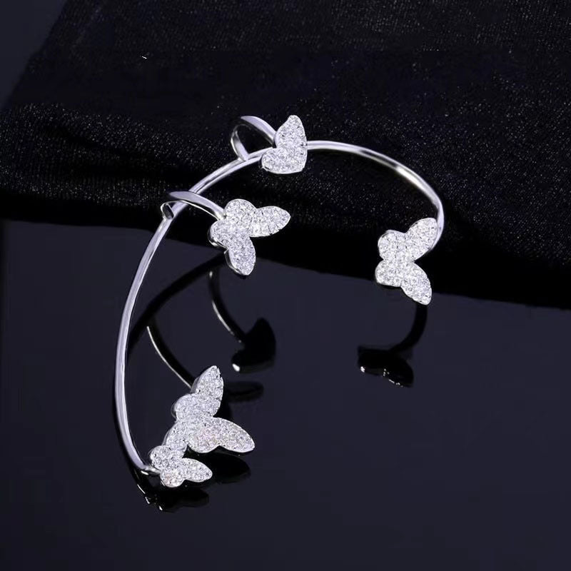 Fashion Zircon Gold Metal Butterfly Ear Clips Without Piercing