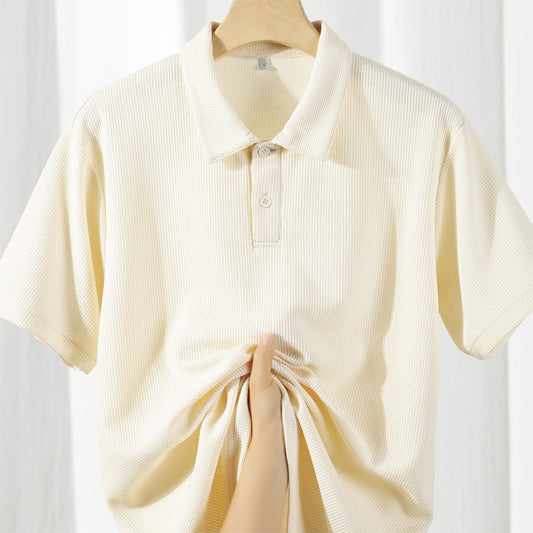Men's Lapel Polo Shirt Loose Solid Color Short Sleeve Men's T-shirt