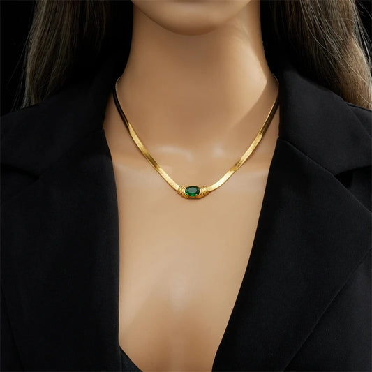 Emerald Titanium Steel Blade Necklace For Women