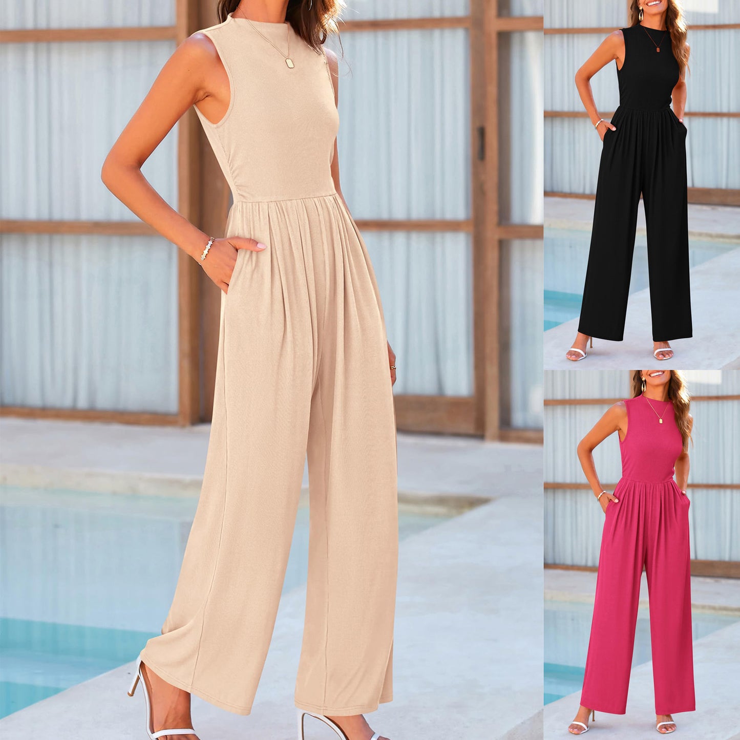 Summer Casual Jumpsuit Sleeveless Wide Leg Women