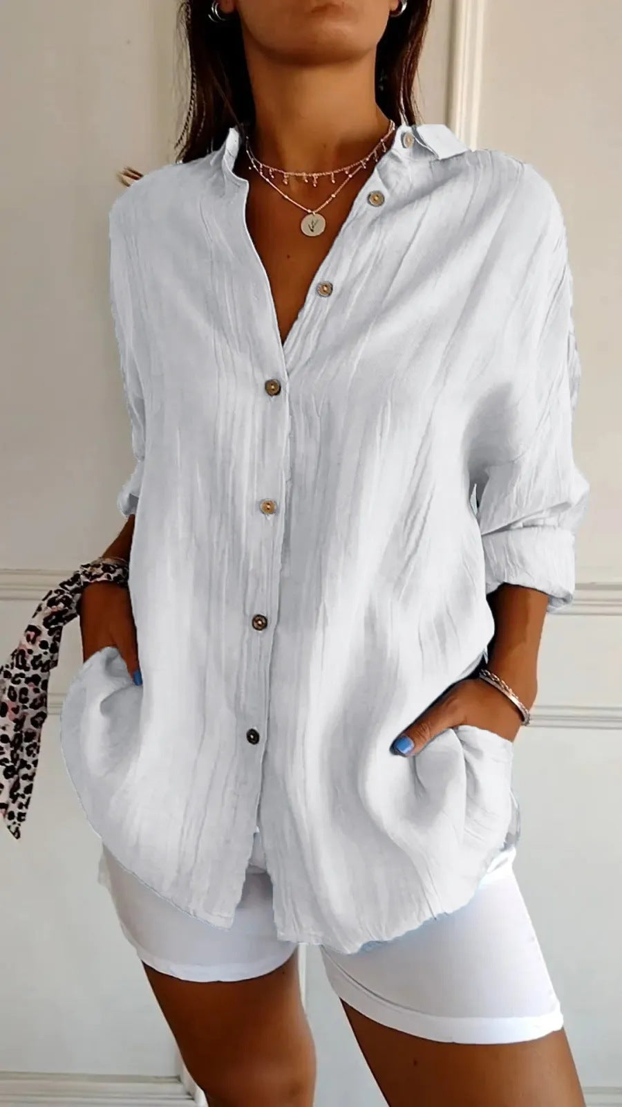 Women's Single-breasted Pleated Lapel Shirt