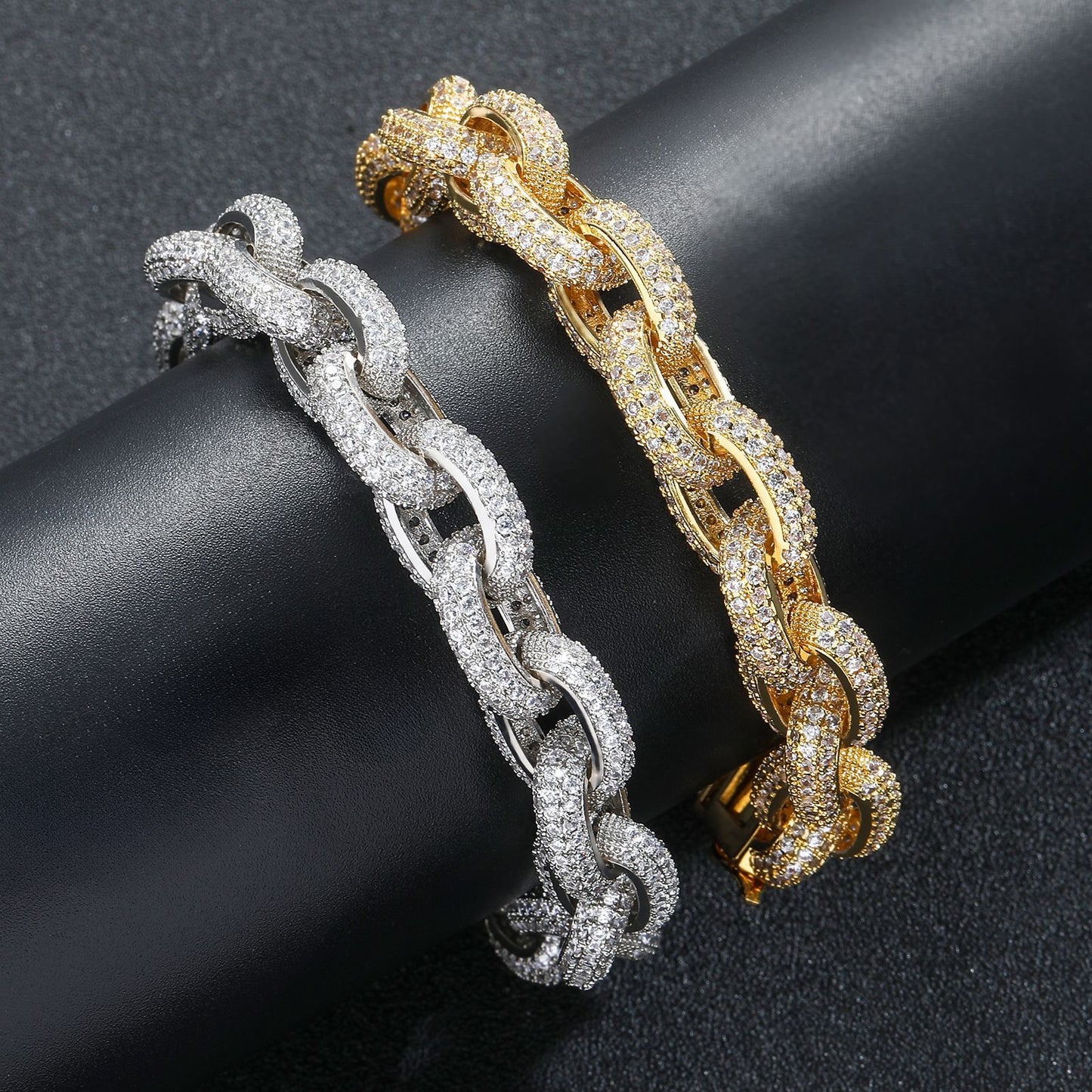 O-shaped Chain 12mm Inlaid Zircon Men's Bracelet