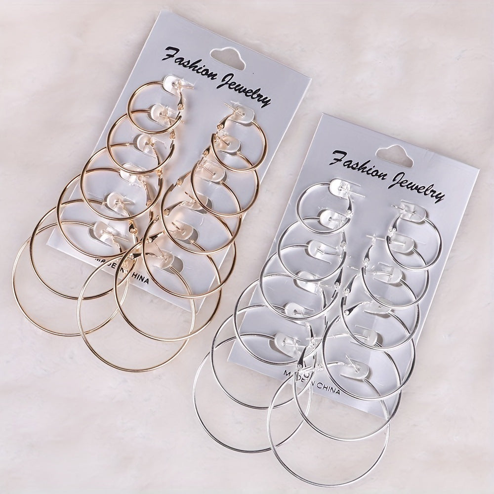 European And American Fashion Classics Versatile Personality Exaggerated Metal Hoop Earrings Suit