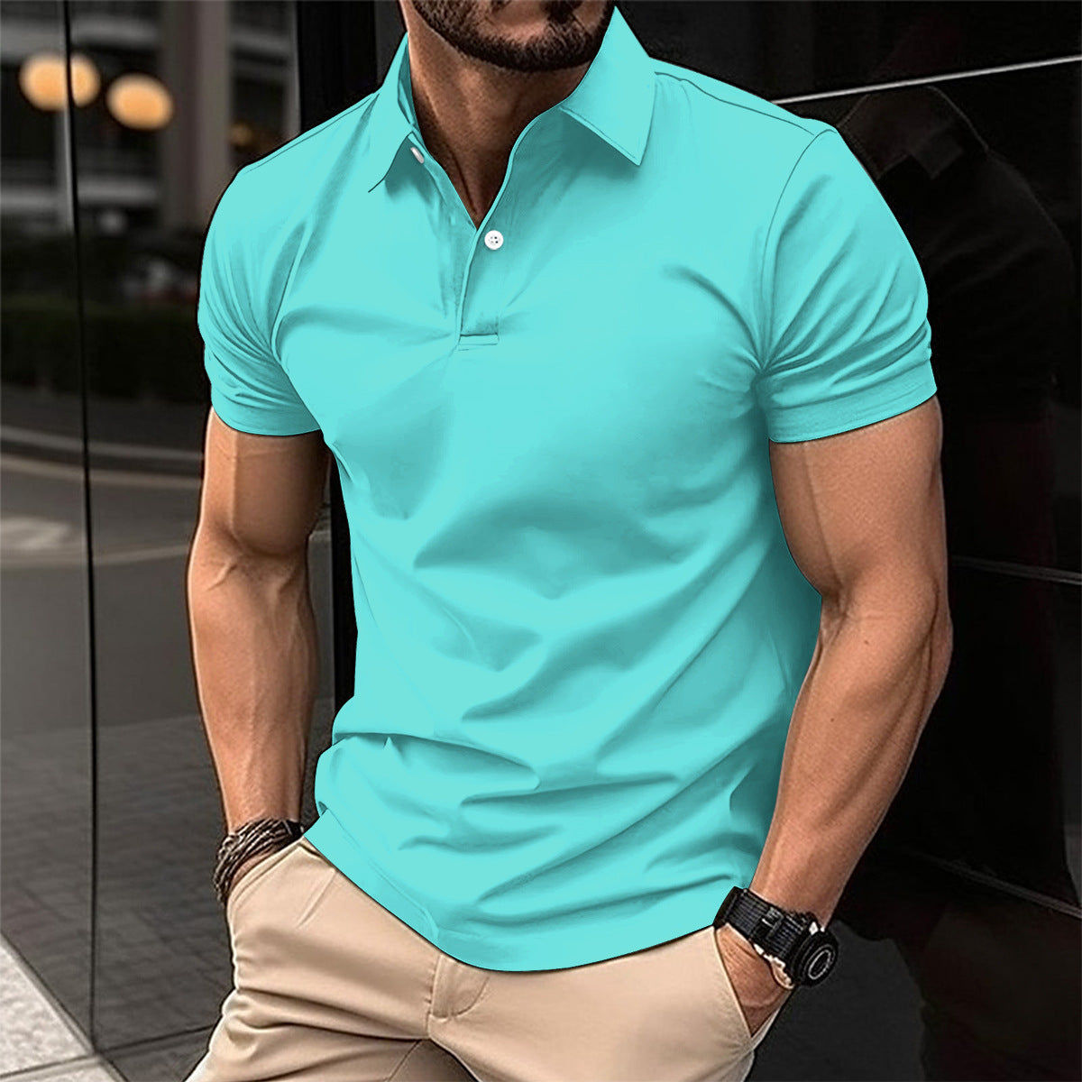 Summer POLO Button Solid Color Men's Sports POLO Shirt