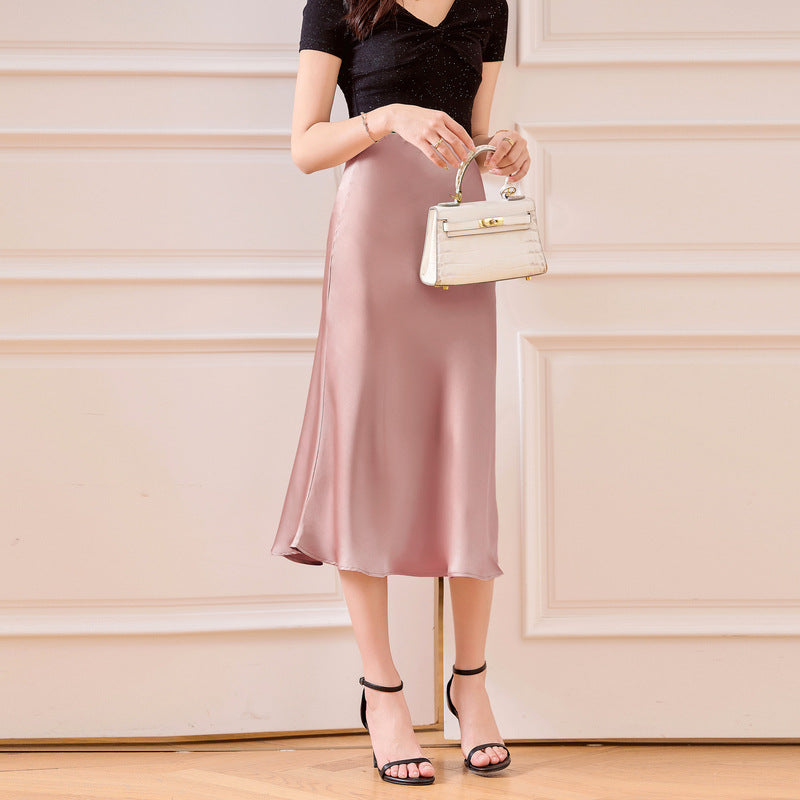Satin Skirt Women's Glossy Slimming Silk