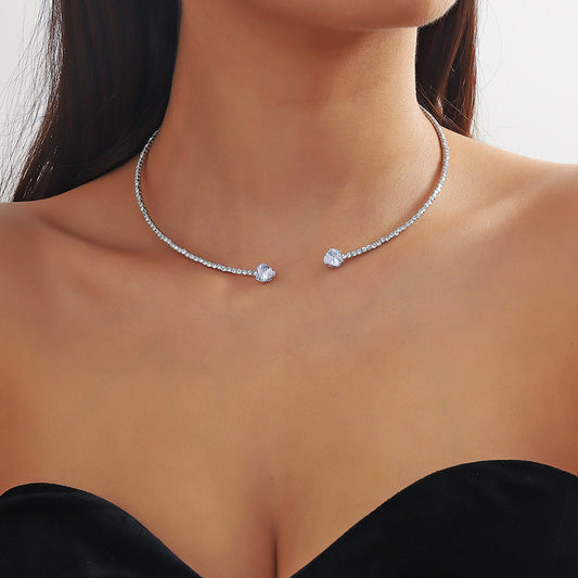 Fashion Jewelry Rhinestone Heart Collar Choker Necklace for Women