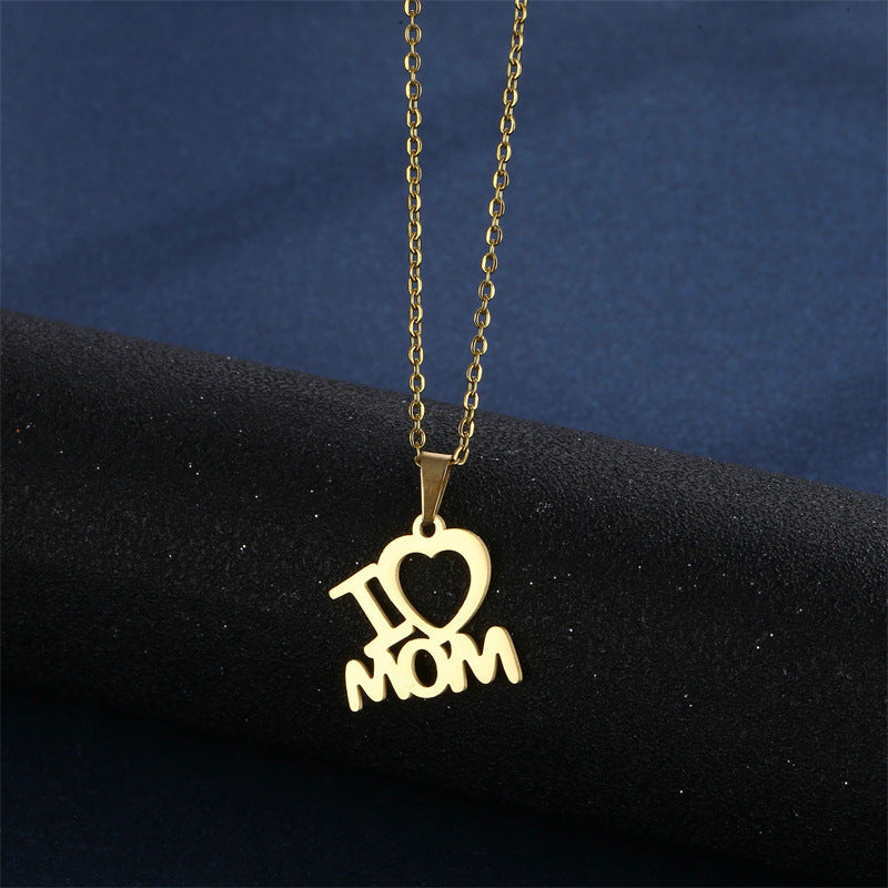 Mother's Day Jewelry Set Stainless Steel "I Love Mom" Love Heart Pendant Necklace Earrings