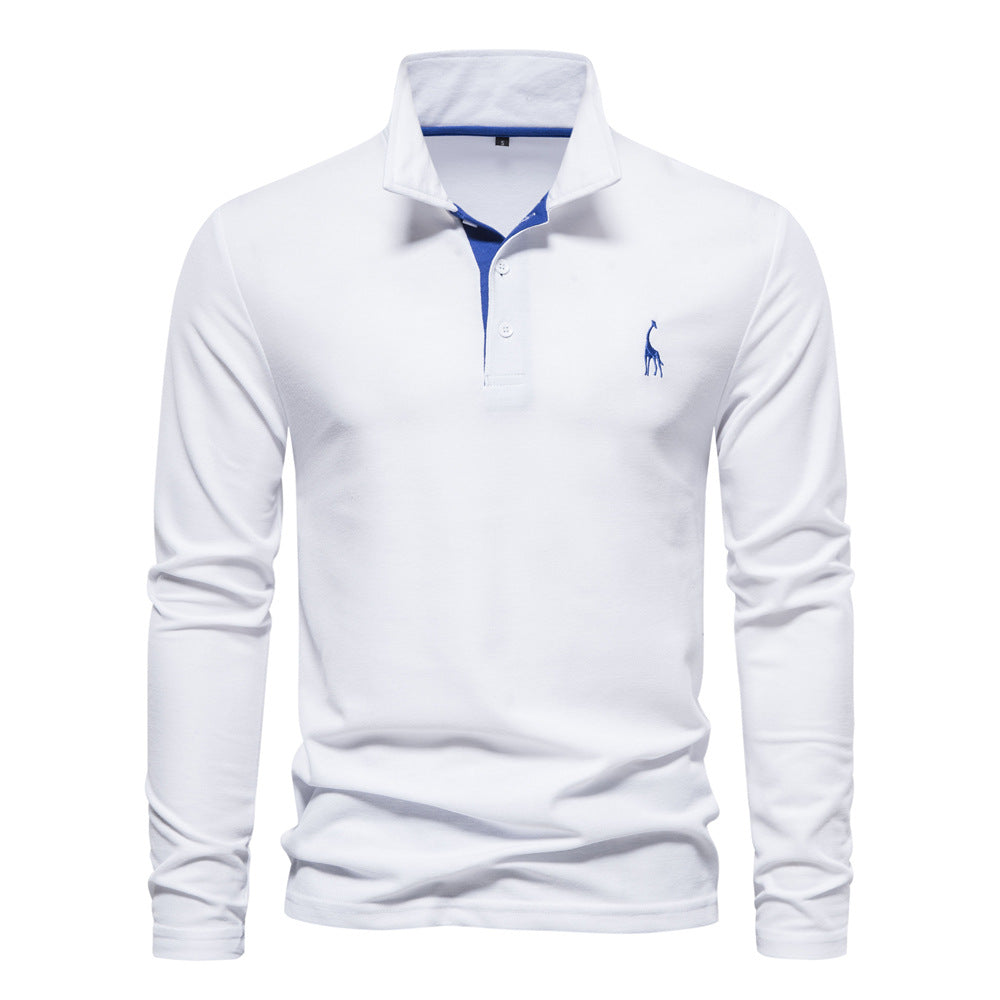 Men's Fashion Casual Polo Collar Deer Embroidered Long Sleeve