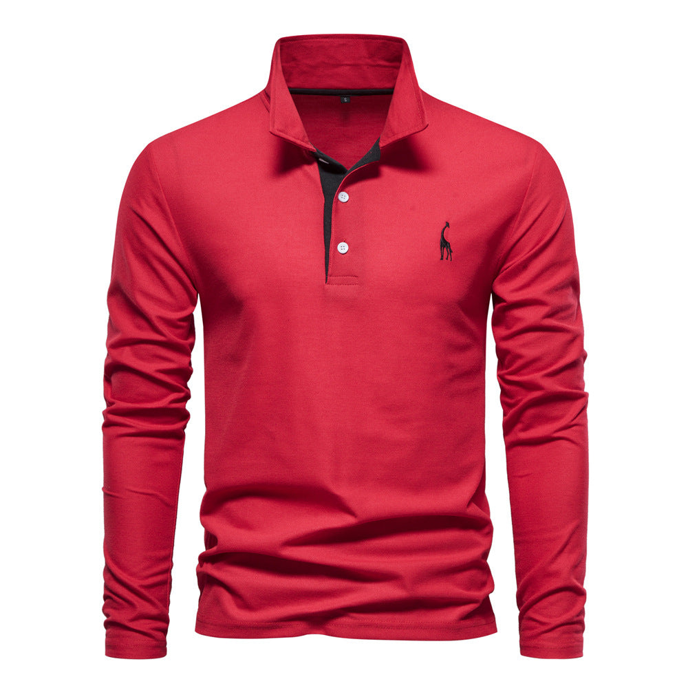 Men's Fashion Casual Polo Collar Deer Embroidered Long Sleeve