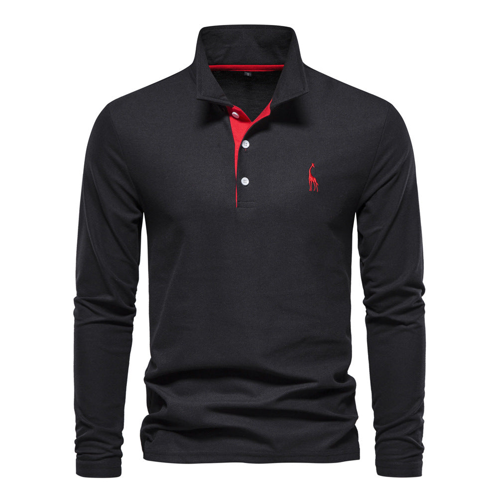 Men's Fashion Casual Polo Collar Deer Embroidered Long Sleeve