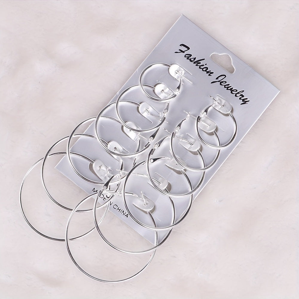 European And American Fashion Classics Versatile Personality Exaggerated Metal Hoop Earrings Suit