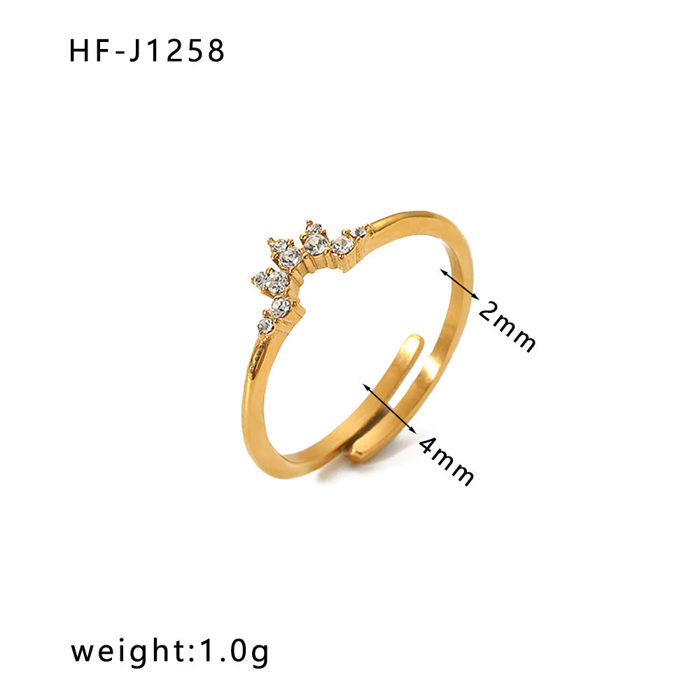 Inlaid Zircon 18K Gold-plated Stainless Steel Diamond Ring