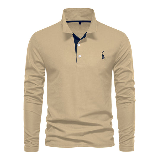 Men's Fashion Casual Polo Collar Deer Embroidered Long Sleeve