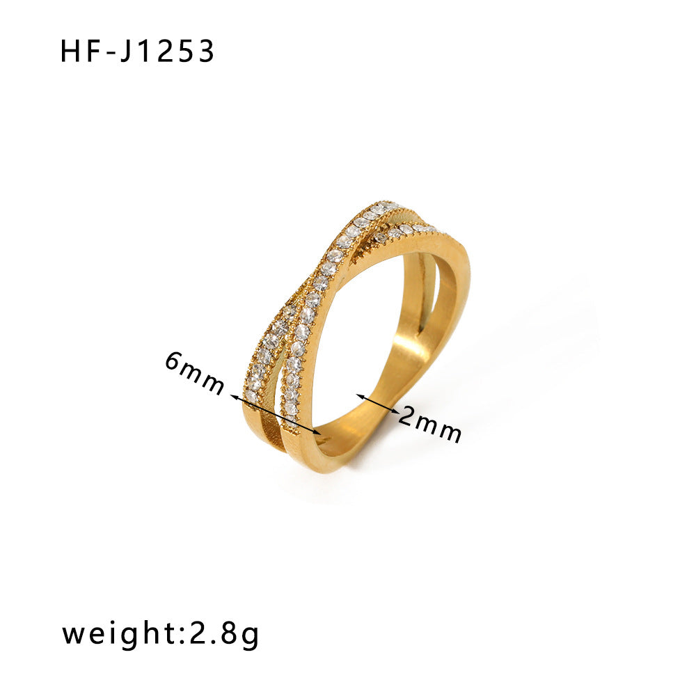 Inlaid Zircon 18K Gold-plated Stainless Steel Diamond Ring