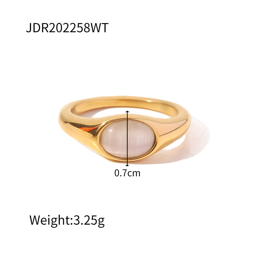 18K Gold Stainless Steel Inlaid White Opal Ring