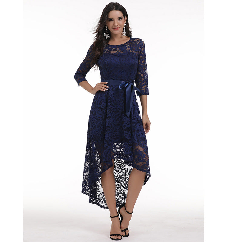 Women's Fashion Lace Solid Color Dress