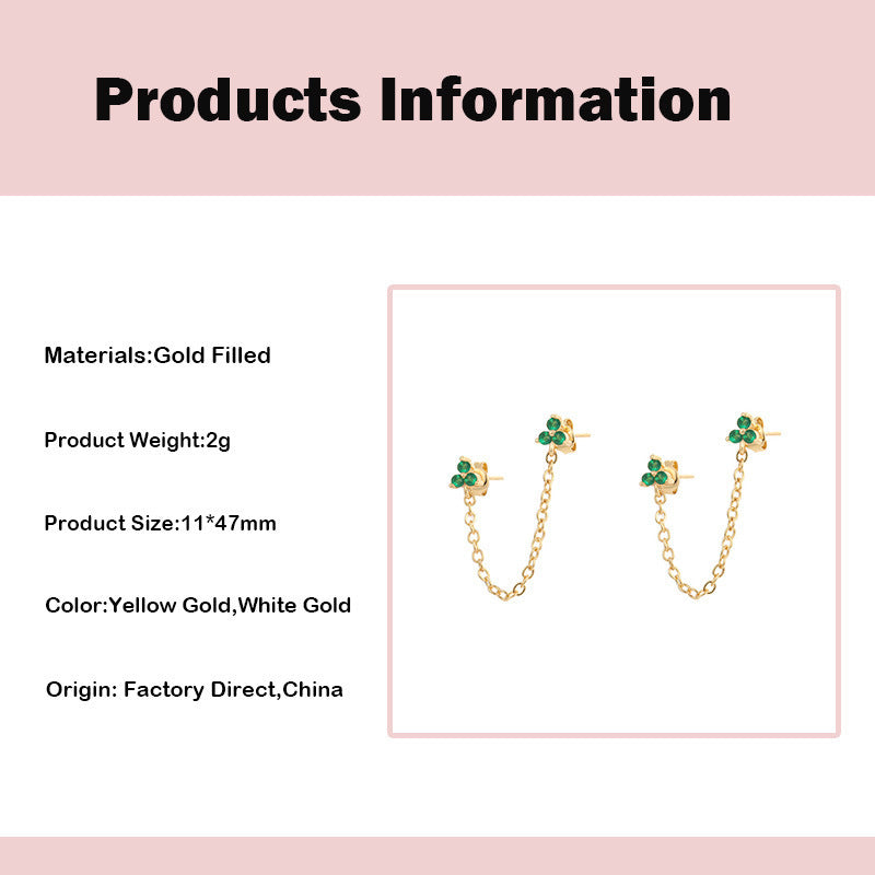 Zircon Flower One-piece Double Stud Earrings Chain Tassel