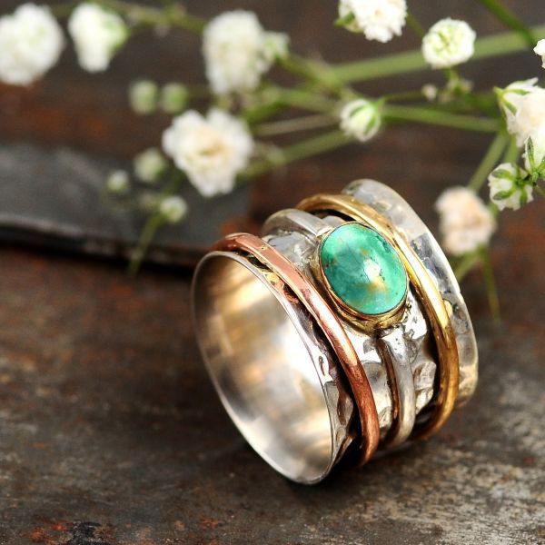 Vintage Turquoise Plated Tri-color Men's And Women's Rings