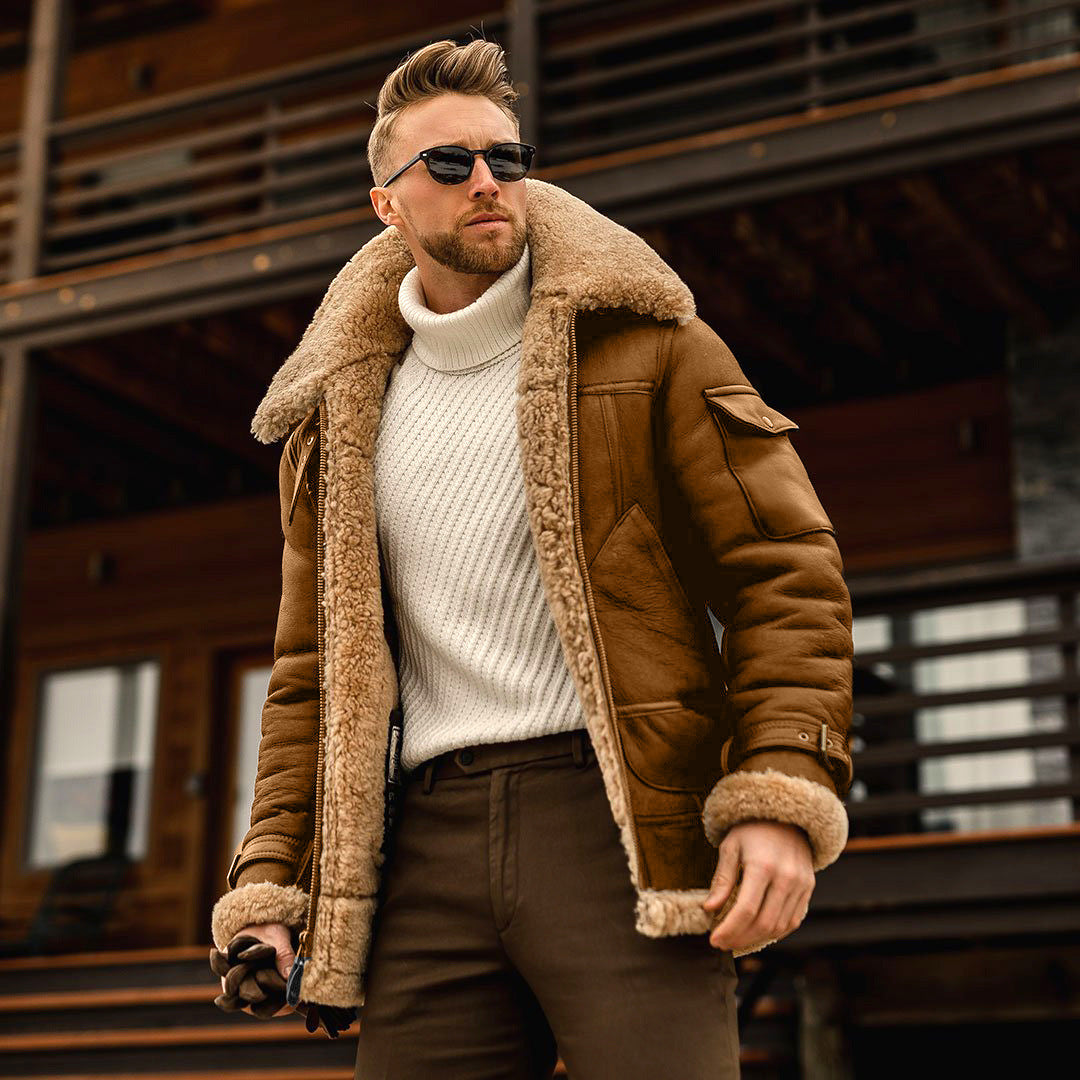 Men's Winter Fleece Fur Collar Army Tactical Jacket