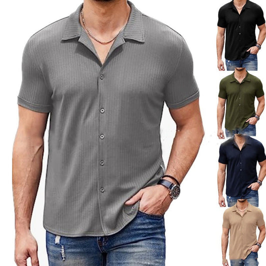 Casual Collar Short Sleeve  Polo Shirt With Button Men's Cotton Blend Shirt