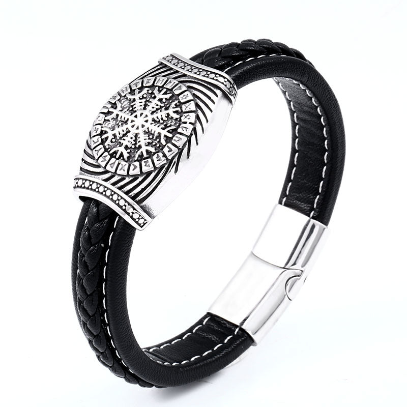 Vintage Stainless Steel Men's Leather Bracelet Ornament