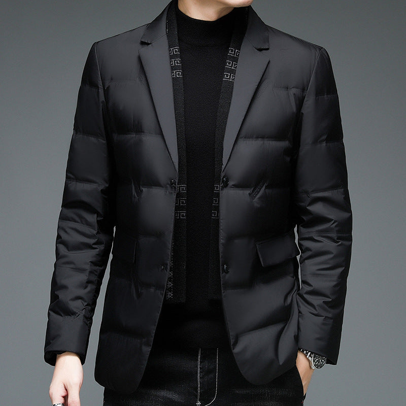 Winter Men's Suit Detachable Scarf Collar Casual Down Jacket