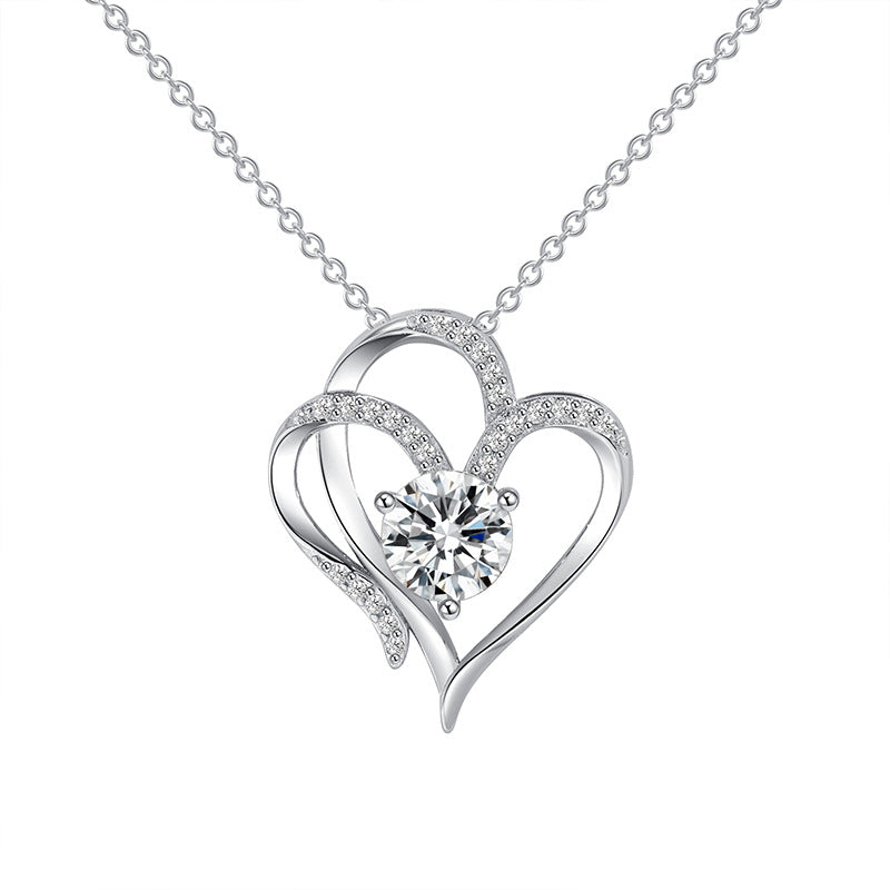 Zircon Double LoveHeart-shaped Necklace with Rhinestones Inserts